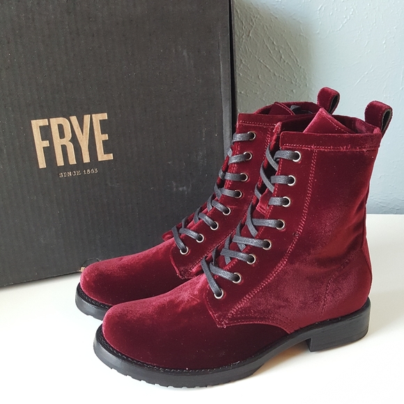 Frye Shoes - RARE New Frye Velvet Veronica Combat Boots Wine
